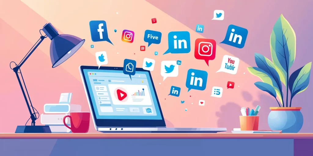 A laptop with social media icons illustrating the impact of social media on business success